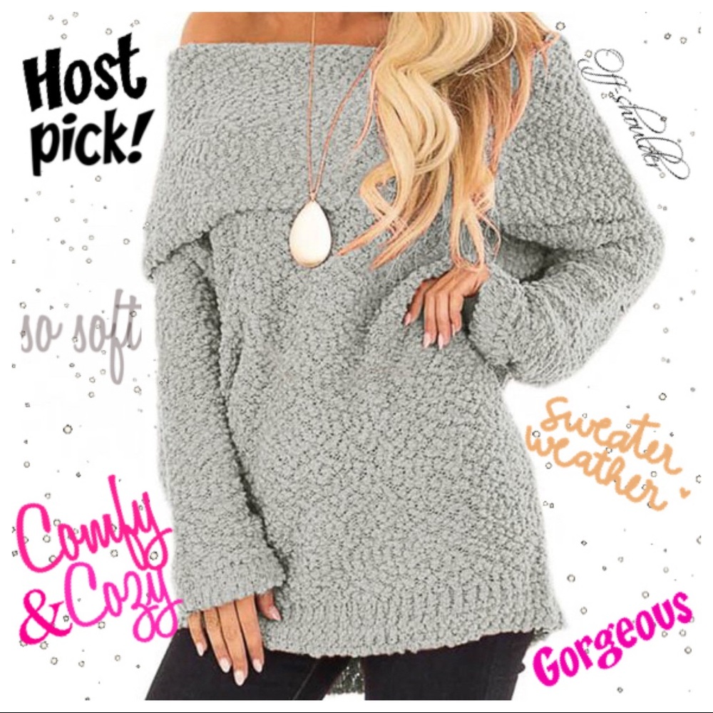 Gray Off The Shoulder Comfy Sweater